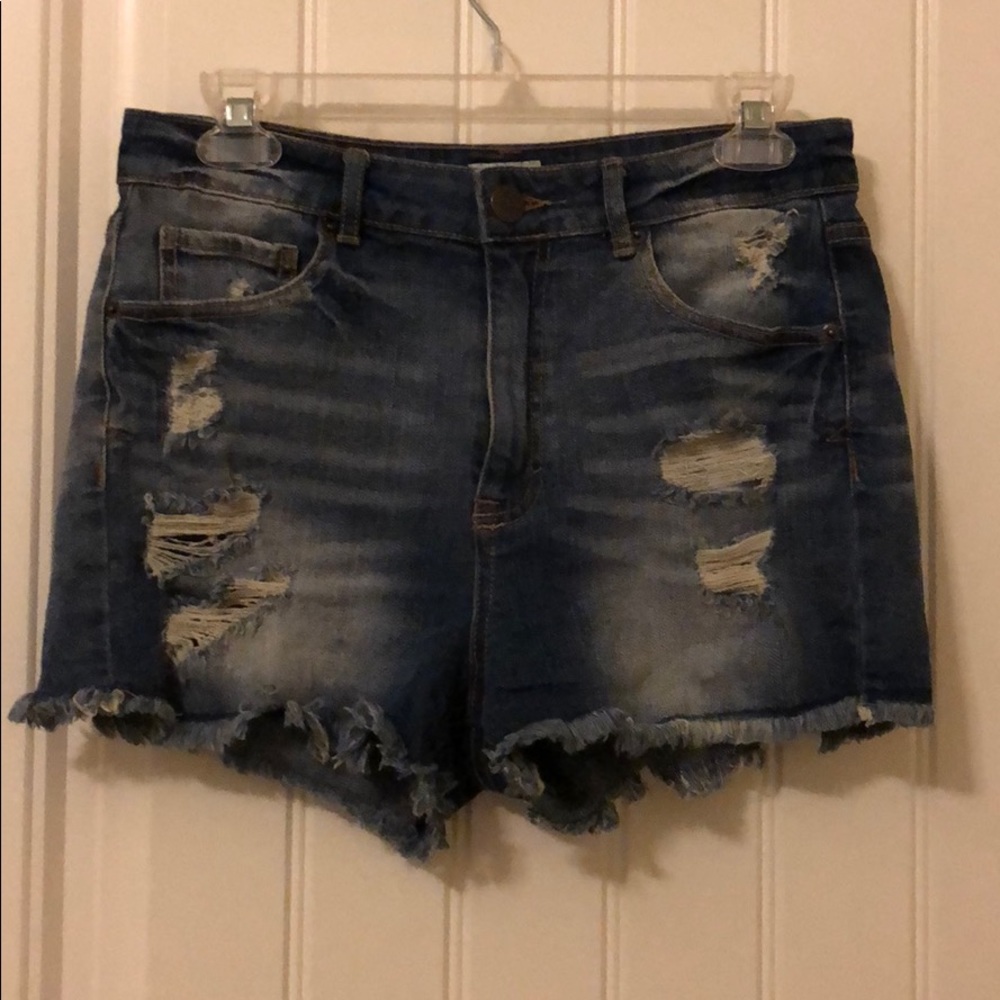Garage ripped high rise jean shorts